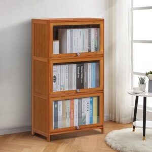 Athena Collection Bookshelf and Book Case 3-Tier Modern Bookcase Small Book Shelf with Door Short Display Shelf Book Storage Home Décor Furniture for Home Office Living Room Bedroom