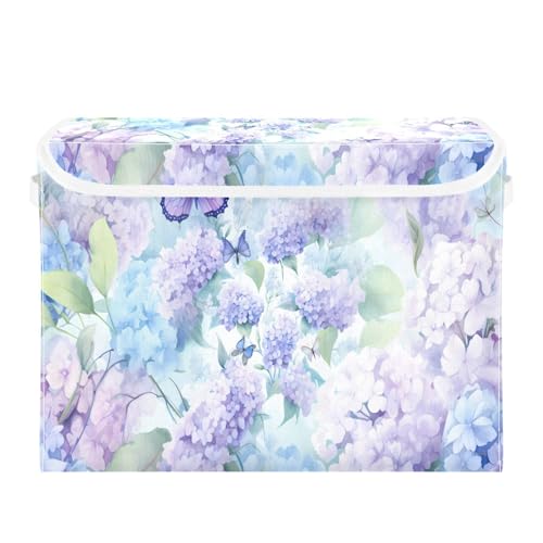 senya Baskets Collapsible Storage Bins with Lids, Purple Hydrangea Butterfly Storage Boxes Clothes Baskets for Organizing, B06D22020