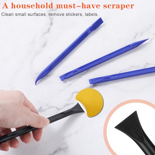 Jeffdad 9 Pieces Plastic Scraper Tool, Multi-Purpose Carbon Fiber Plastic Scraper Non-Scratch Kitchen Scraper Cleaning Pen for Tight Spaces, Kitchen, Crevices, Food, Paint(Black+Orange+Blue)