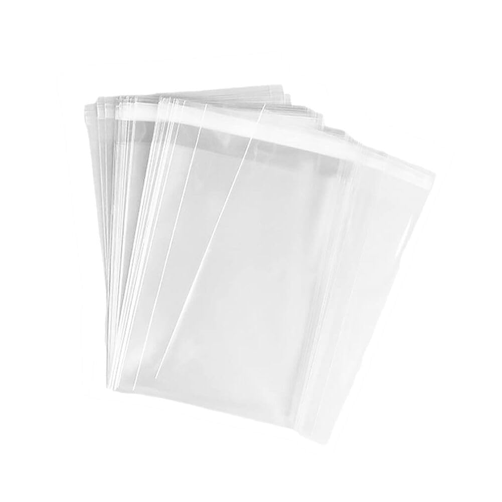 GSHLLO 100 Pcs Clear Cellophane Bags Transparent Cello Bags Self Adhesive Plastic Bags Resealable Cookie Bags Self Sealing Treat Bags for Candy Cookies 6 x 9 inch