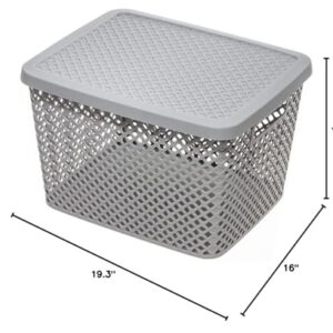 LYLSTE extra large decorative plastic storage basket with lid (Gray), YST-010