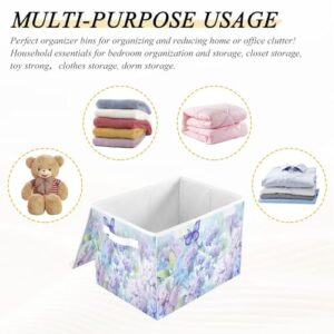 senya Baskets Collapsible Storage Bins with Lids, Purple Hydrangea Butterfly Storage Boxes Clothes Baskets for Organizing, B06D22020