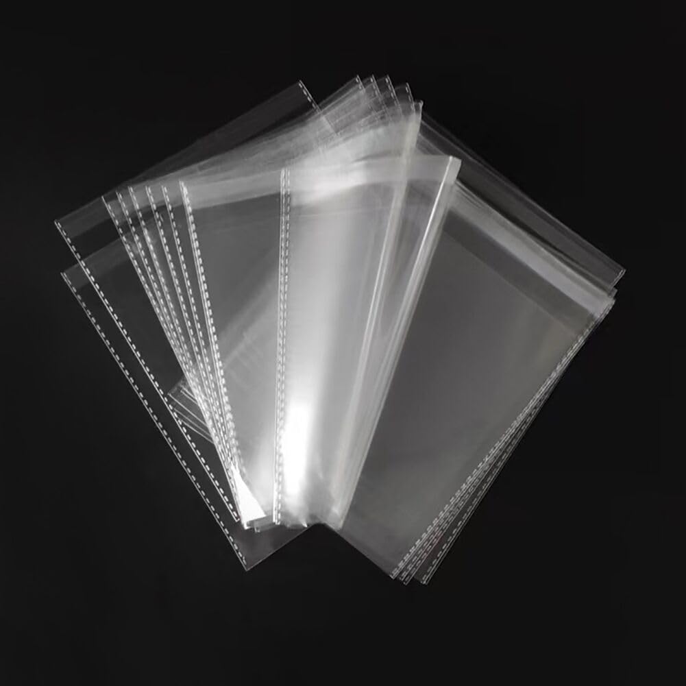 GSHLLO 100 Pcs Clear Cellophane Bags Transparent Cello Bags Self Adhesive Plastic Bags Resealable Cookie Bags Self Sealing Treat Bags for Candy Cookies 6 x 9 inch