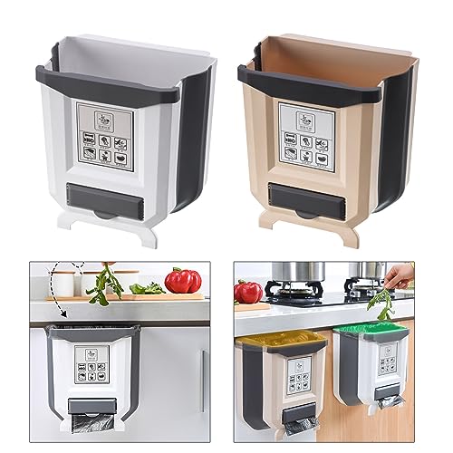 EXCBIOZ Hanging Trash Can,Hanging Kitchen Trash Can Foldable Waste Bin Small Plastic Garbage Can for Cabinet Door, Cupboard, Counter, Bathroom, 9.45*6.3*10.24in, Coffee