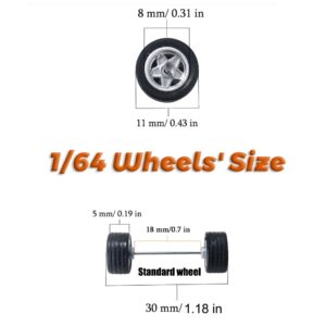 1/64 wheels and Tires Kit to Upgrade Mainline Diecast Model Cars, Premium Car Culture Real Riders Series, ABS and Rubber Material Detail-up Accessories 4 Standard 0.43In and 1 Off-Road 0.55In in A Box