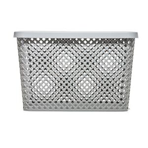 LYLSTE extra large decorative plastic storage basket with lid (Gray), YST-010