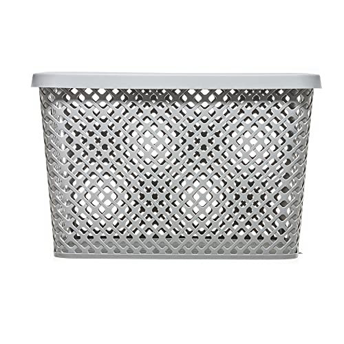 LYLSTE extra large decorative plastic storage basket with lid (Gray), YST-010