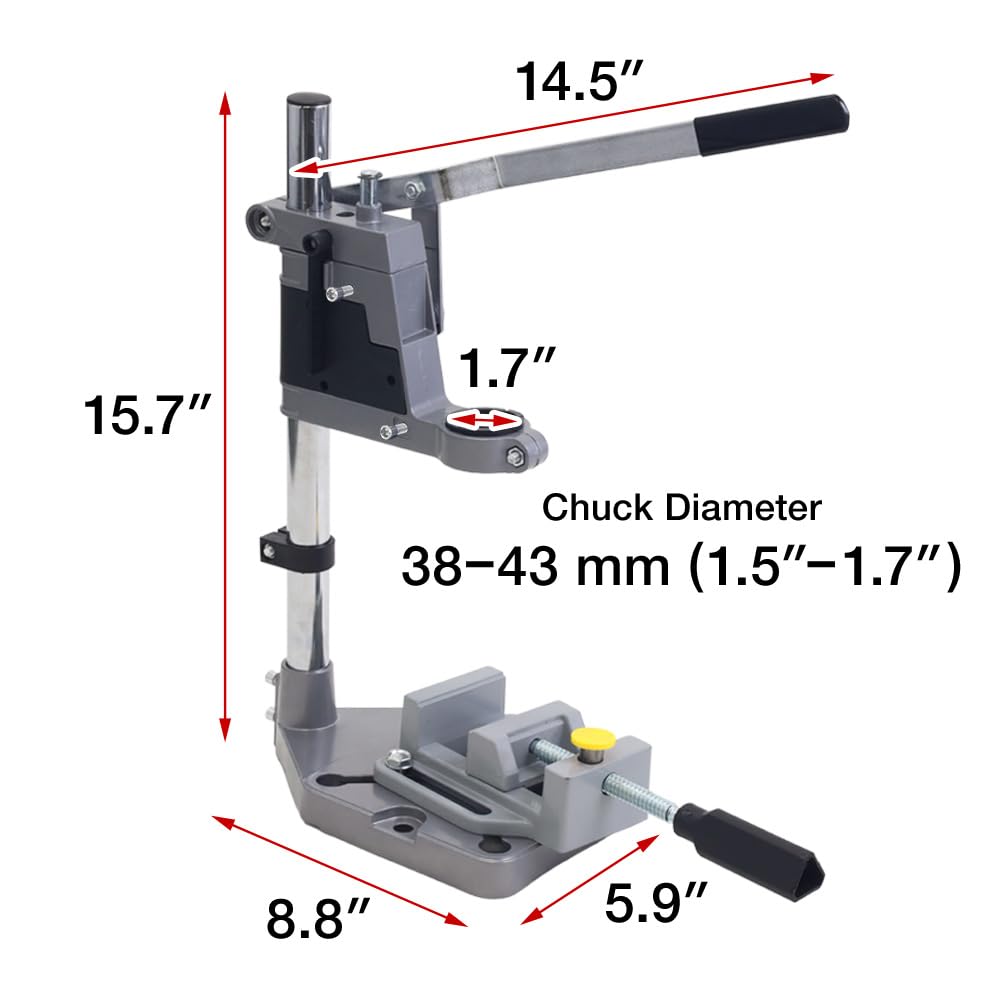 Drill Press Stand for Drill & Mini Bench Clamp Flat Table, Japard Adjustable Drill Depth Up to 2.4", Spindle Collar Diameter 38mm-43mm, Attachable to Electric Drills