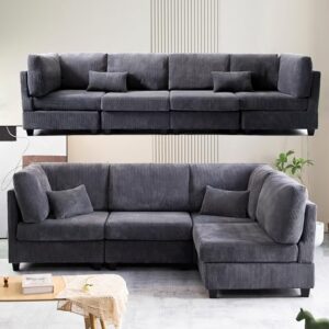 eafurn oversized reversible modular sectional sofa with movable ottoman, l shaped corner couch with detachable seat & back cushion, corduroy upholstery convertible sleeper sofa&couch for living room