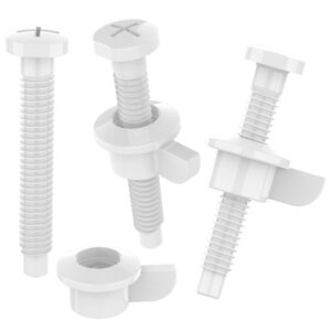 toilet seat mounting screws, including screw and nut for top mount toilet seat hinges, plastic, pack of 4