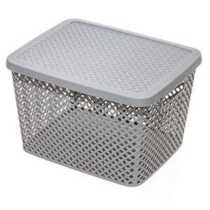 lylste extra large decorative plastic storage basket with lid (gray), yst-010