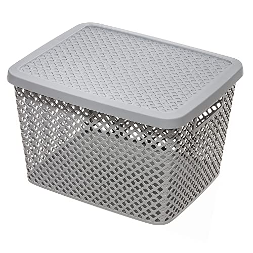 LYLSTE extra large decorative plastic storage basket with lid (Gray), YST-010