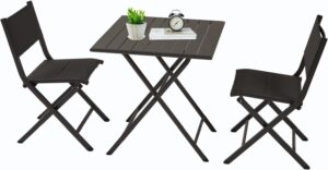 ricnod textilene folable patio bistro set, padded aluminum rustproof outdoor seating set with table and 2 chairs, for porch, garden, backyard, dark grey