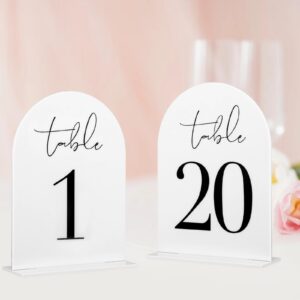 wedding table numbers 1-20 set, table numbers for wedding,elegant modern arch acrylic table numbers with sturdy bases for wedding reception anniversary party, thick 5x7 inches