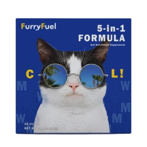 FurryFuel 5-in-1 Cat Probiotic Powder Supplement, Vet-Formulated Probiotics + Prebiotics, 5 Billion CFUs for Digestive Support & Health | Cat Vitamins, Nutritions 30 Sticks (Chicken, No Corn or Wheat)