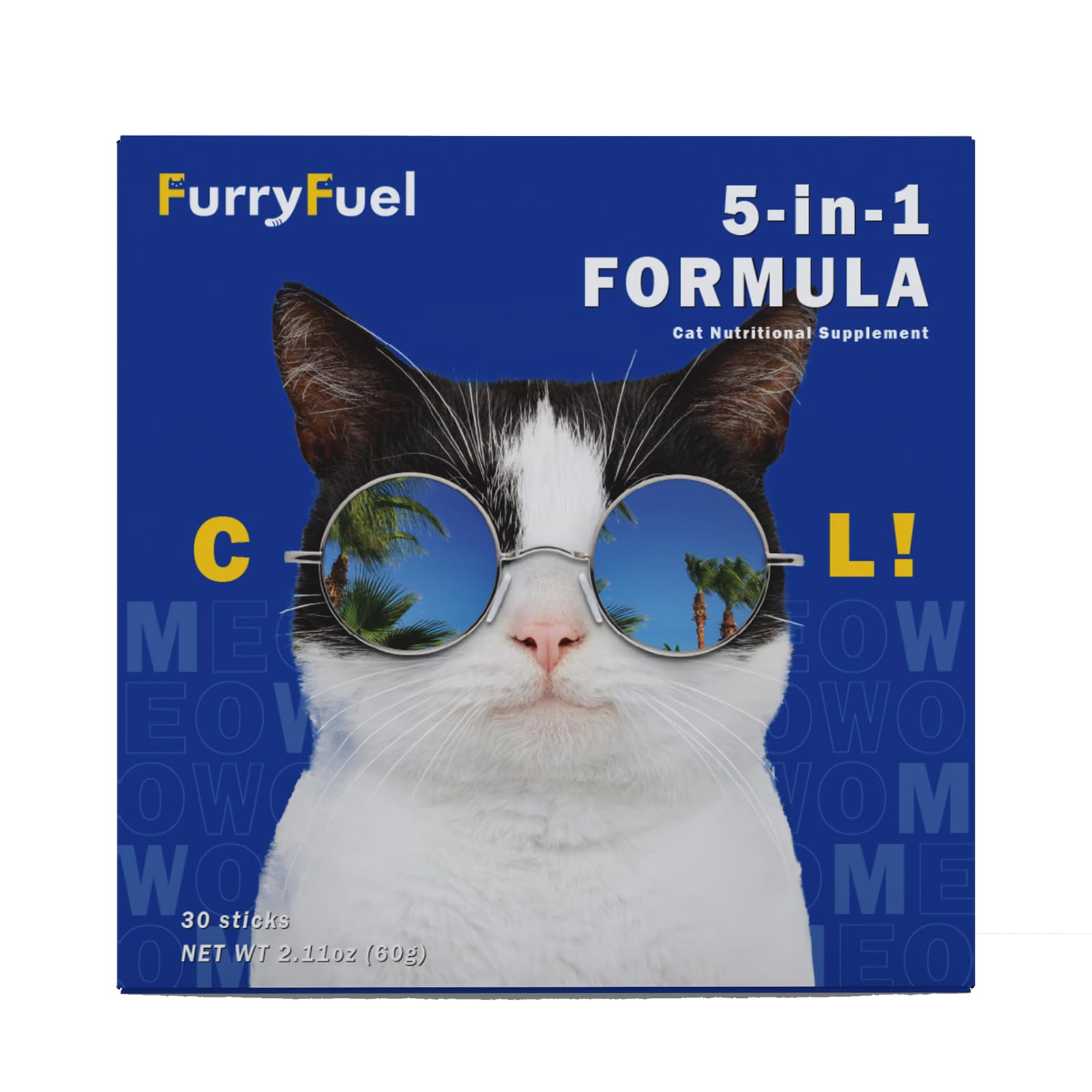 FurryFuel 5-in-1 Cat Probiotic Powder Supplement, Vet-Formulated Probiotics + Prebiotics, 5 Billion CFUs for Digestive Support & Health | Cat Vitamins, Nutritions 30 Sticks (Chicken, No Corn or Wheat)