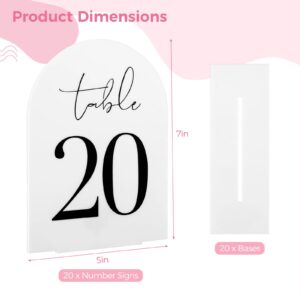 Wedding Table Numbers 1-20 Set, Table Numbers for Wedding,Elegant Modern Arch Acrylic Table Numbers with Sturdy Bases for Wedding Reception Anniversary Party, Thick 5x7 Inches