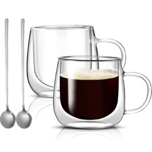 weechung 16oz double wall glass coffee mugs set of 2, clear coffee mug, insulated glass coffee cups, glass mugs with handles, large coffee mug for cappuccino, americano, tea