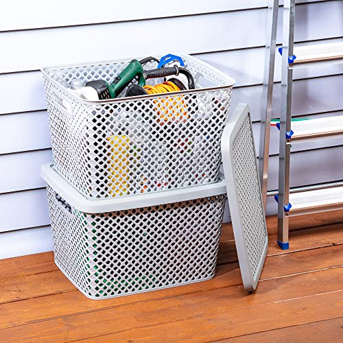 LYLSTE extra large decorative plastic storage basket with lid (Gray), YST-010