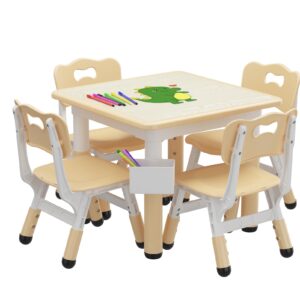 gaomon kids table and 4 chairs set with graffiti desktop, height adjustable toddler table and chairs set, 4 in 1 activity table play table for reading, drawing, playing, eating