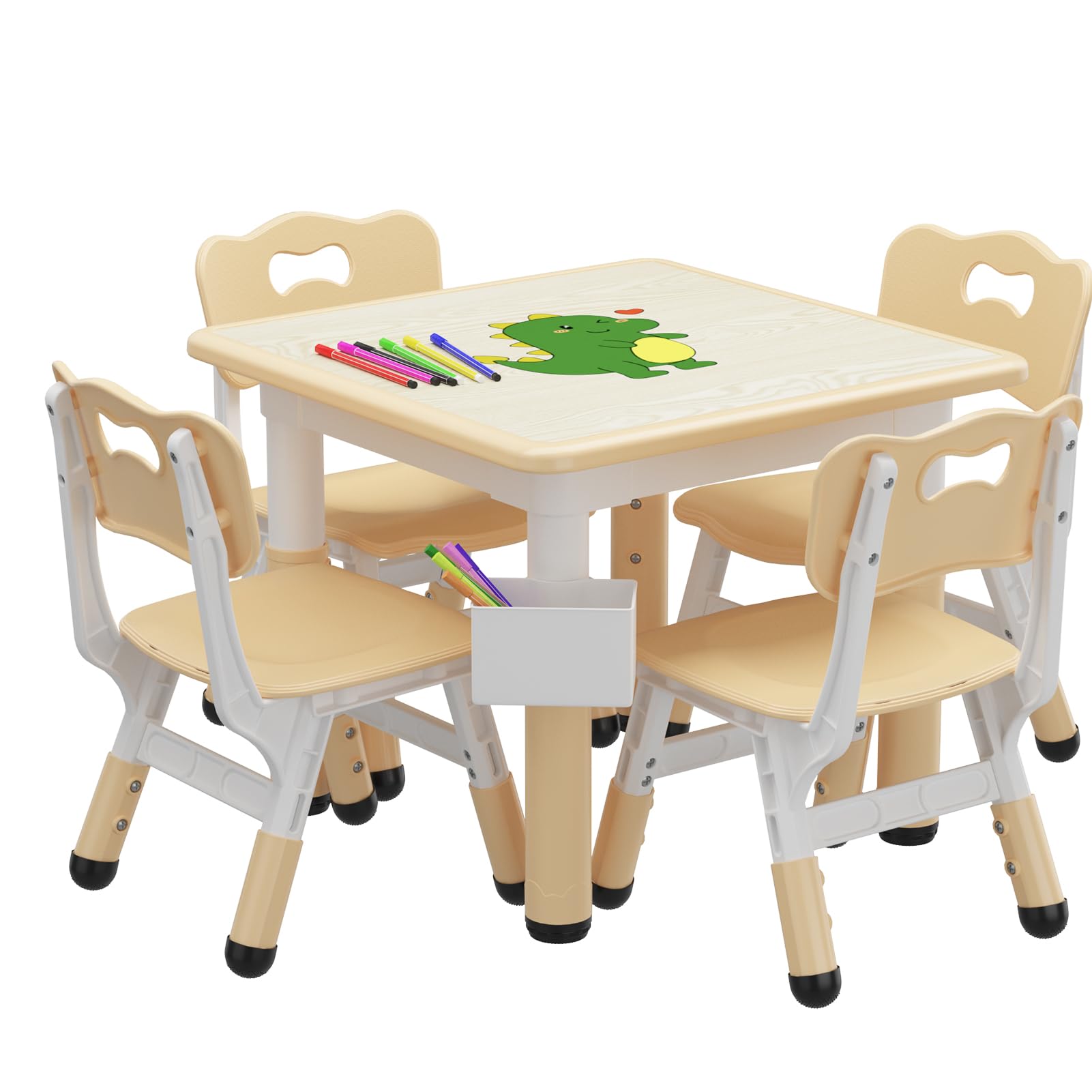 GAOMON Kids Table and 4 Chairs Set with Graffiti Desktop, Height Adjustable Toddler Table and Chairs Set, 4 in 1 Activity Table Play Table for Reading, Drawing, Playing, Eating