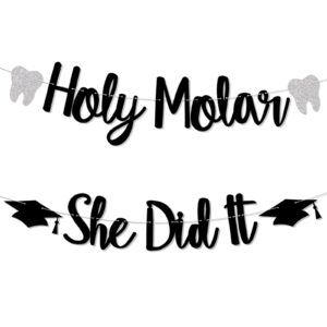 holy molar she did it banner, hygienist grad decor, hygiene queen, congrats rdh banner, dentist graduation party decorations, new dental graduation party decorations black glitter