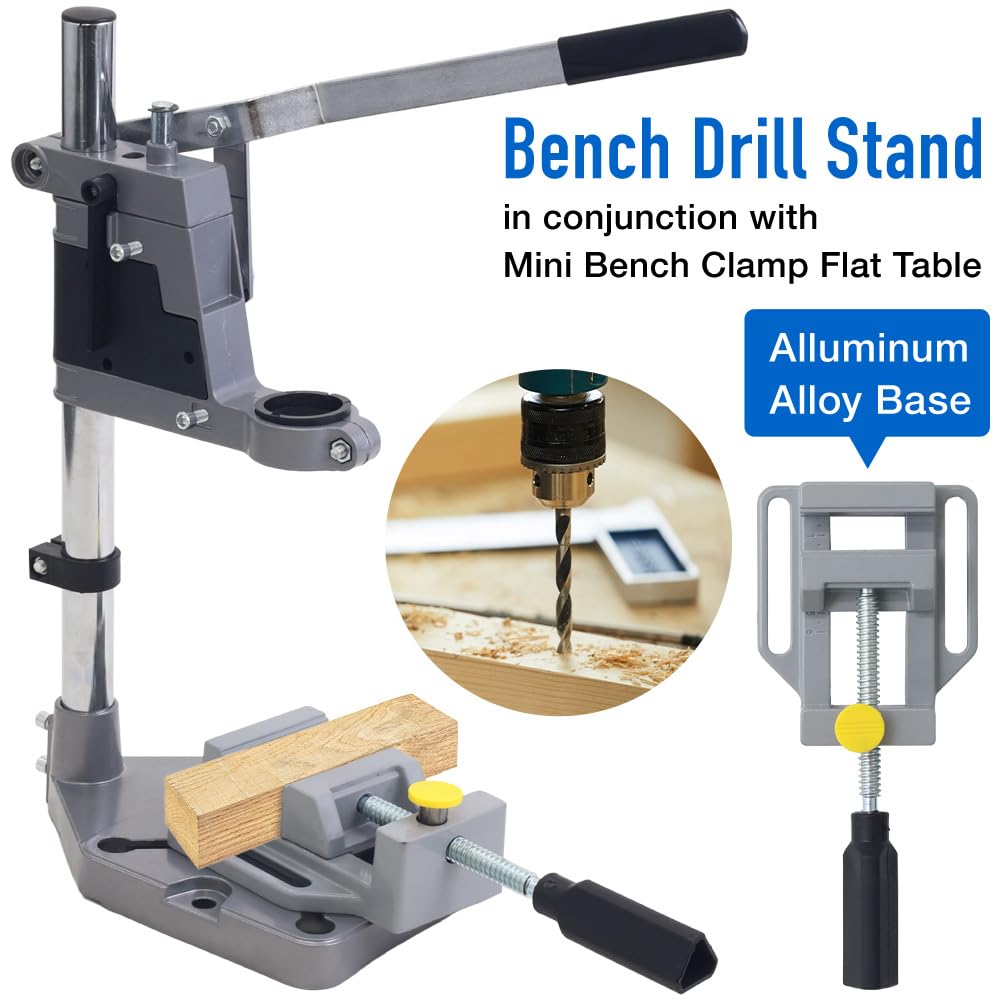 Drill Press Stand for Drill & Mini Bench Clamp Flat Table, Japard Adjustable Drill Depth Up to 2.4", Spindle Collar Diameter 38mm-43mm, Attachable to Electric Drills