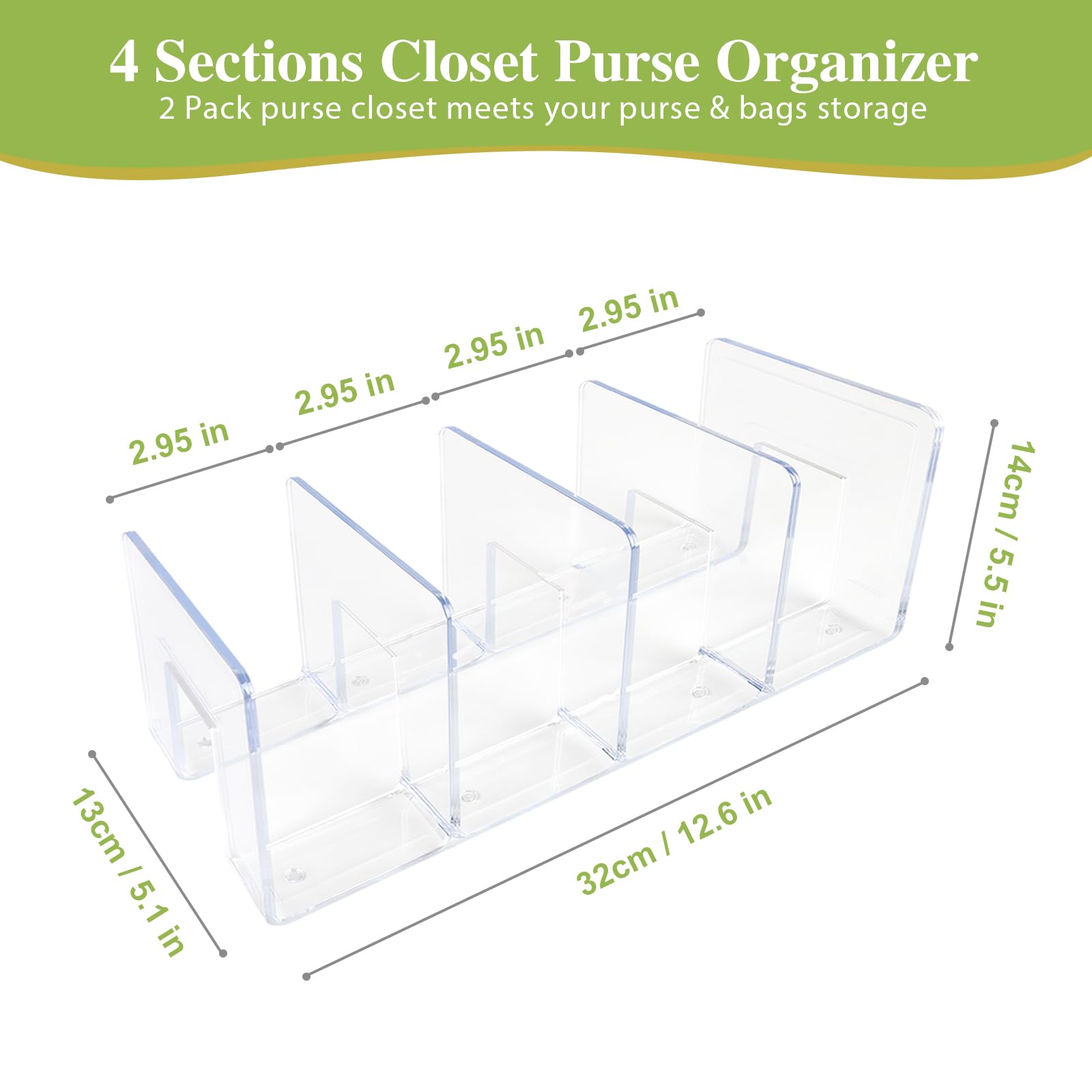 ZIYIME 2 Pcs Purse Organizer for Closet - Acrylic Clear Purse Organizers, Closet Organizers and Storage Purse Handbag Divider Holder, 4 Sections Purse Organizers Dividers in Bedroom Office