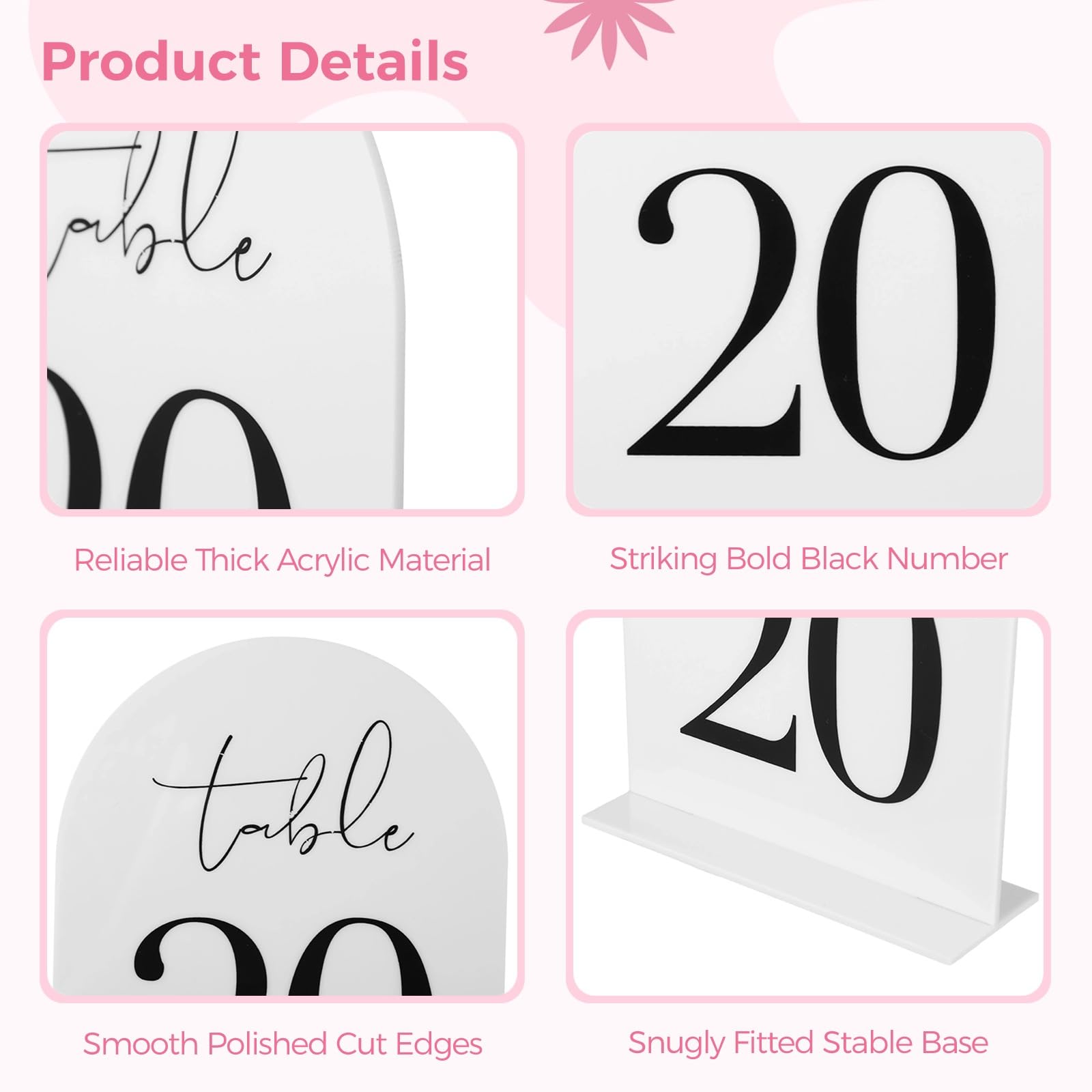 Wedding Table Numbers 1-20 Set, Table Numbers for Wedding,Elegant Modern Arch Acrylic Table Numbers with Sturdy Bases for Wedding Reception Anniversary Party, Thick 5x7 Inches