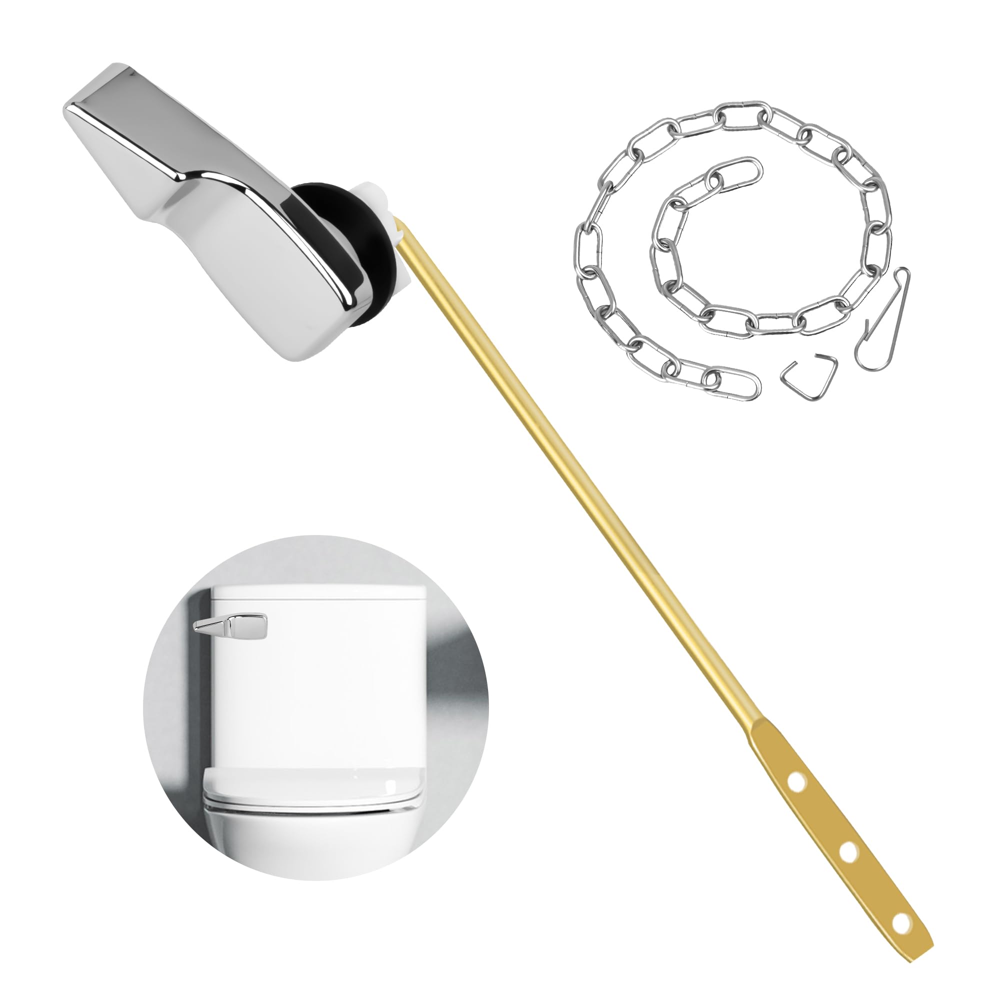 Toilet Handle Replacement Kit, 702 Universal Toilet Flush Handle, Zinc Alloy Toilet Tank Trip Lever with H2 Brass Arm Front-Mount Compatible with American Standard, Mansfield Toilet, Silver