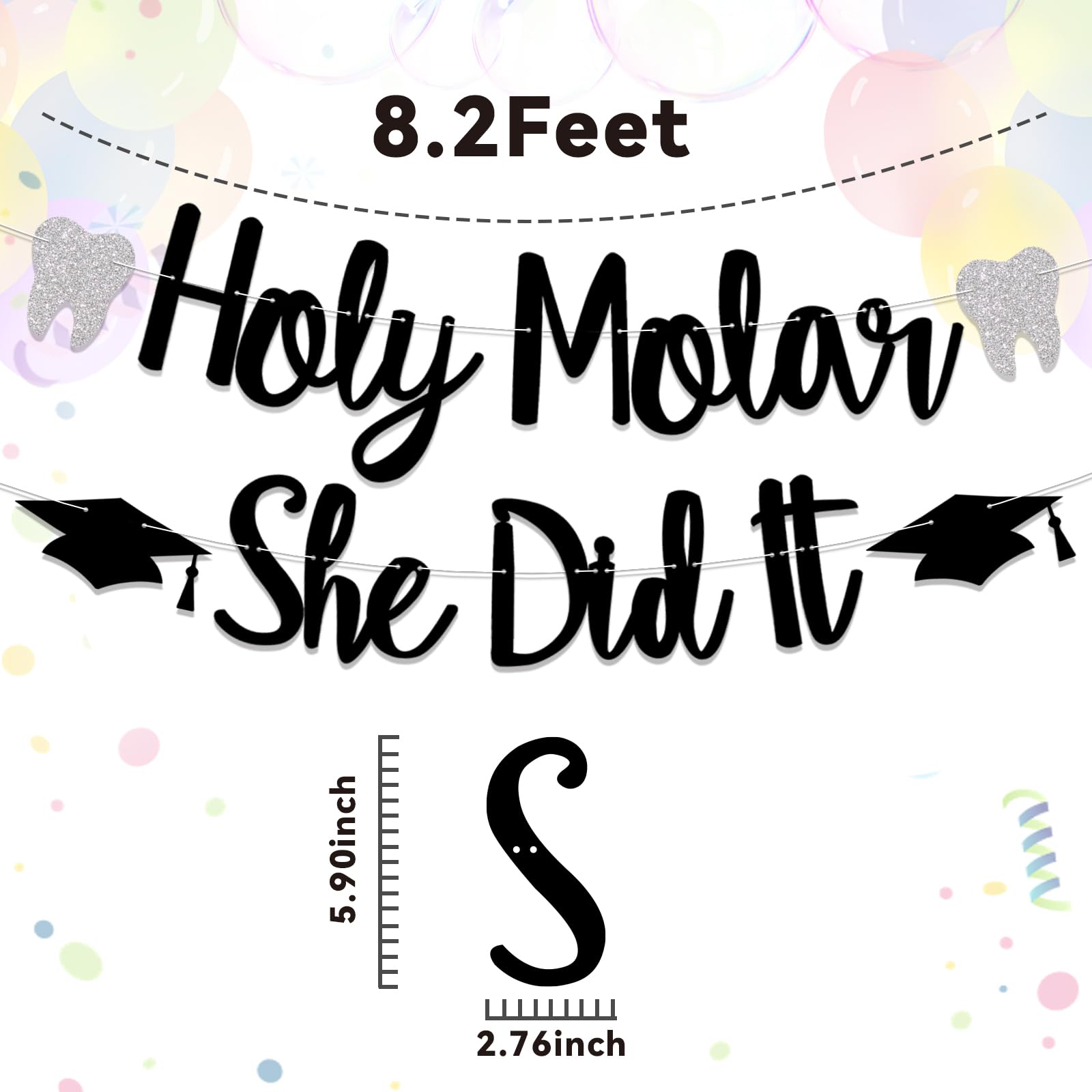 Holy Molar She Did It Banner, Hygienist Grad Decor, Hygiene Queen, Congrats RDH Banner, Dentist Graduation Party Decorations, New Dental Graduation Party Decorations Black Glitter