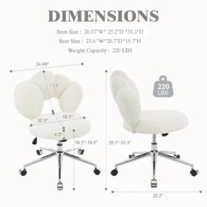 Home Office Chair, Criss Cross Chair with Wheels, Cross Legged Office Chair Armless Desk Chair with Height Adjustable, 360 Swivel Fabric Vanity Chair for Home, Office, Small Space, Bed Room, White