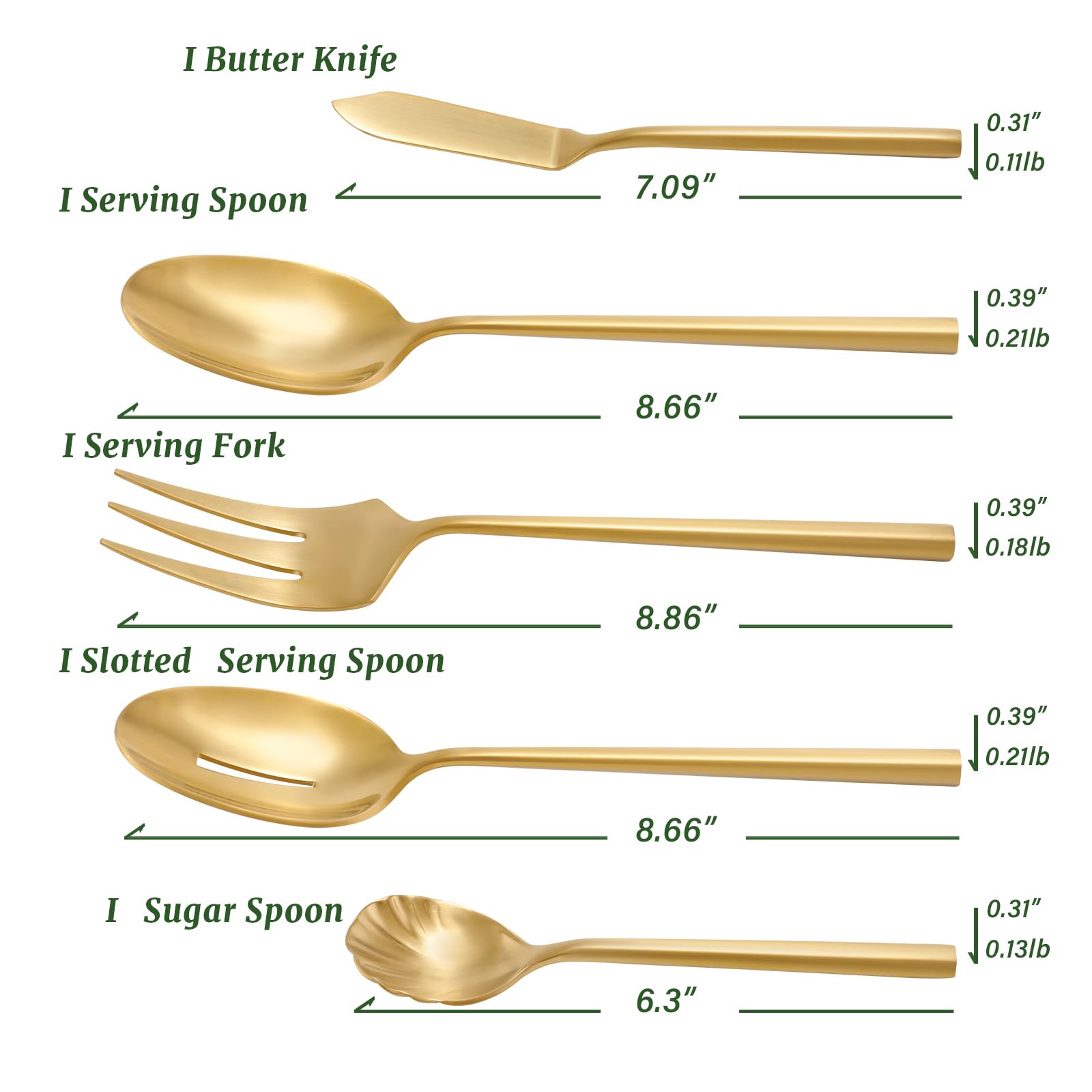 DEACORY Silverware Set with Serving Utensil Set Matte Gold Flatware Set Hand Forged Stainless Steel Cutlery Set 45 Pieces Matte Finished Hexagon Handle Service for 8