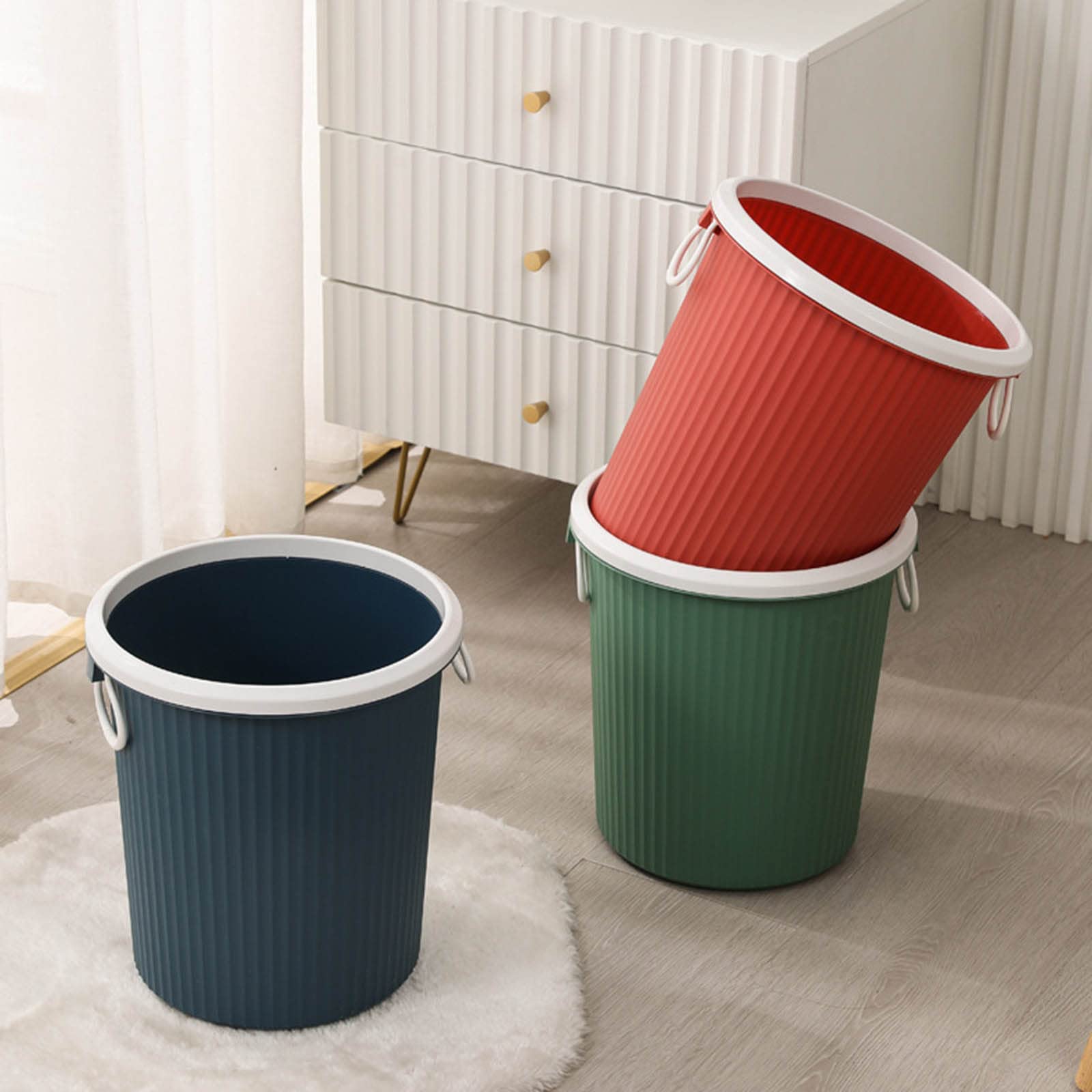 EXCBIOZ Trash Can,Press Circle Trash Can with Double Ear Handles Portable Dustbin Rubbish Bin for Home Bedroom Kitchen Waste Paper Bucket Container, 10.83x10.83x11.81in, Red