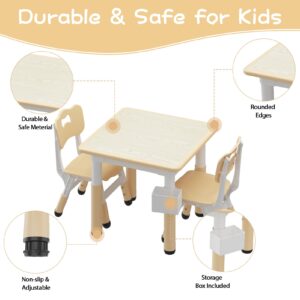 GAOMON Kids Table and 4 Chairs Set with Graffiti Desktop, Height Adjustable Toddler Table and Chairs Set, 4 in 1 Activity Table Play Table for Reading, Drawing, Playing, Eating