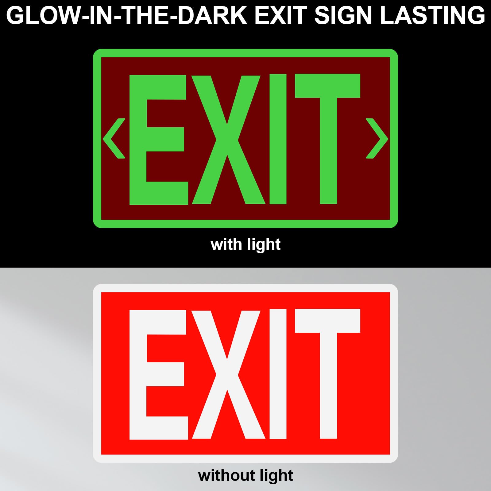 Gilprop 10 Pcs Exit Signs Glow in the Dark Exit Signs for Business 12 x 7 Inch Exit Photoluminescent Signs Stickers with Arrows for Indoor Outdoor for Business, Office, Warehouse