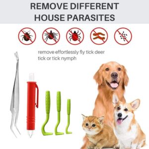 Home Tick Remover Tool Set Pet Dog Tick Remover Tool Set Tick Hook Flea Tick Tweezers Clip Remover Flea Comb Magnifying Glass for Dogs Cats (7)