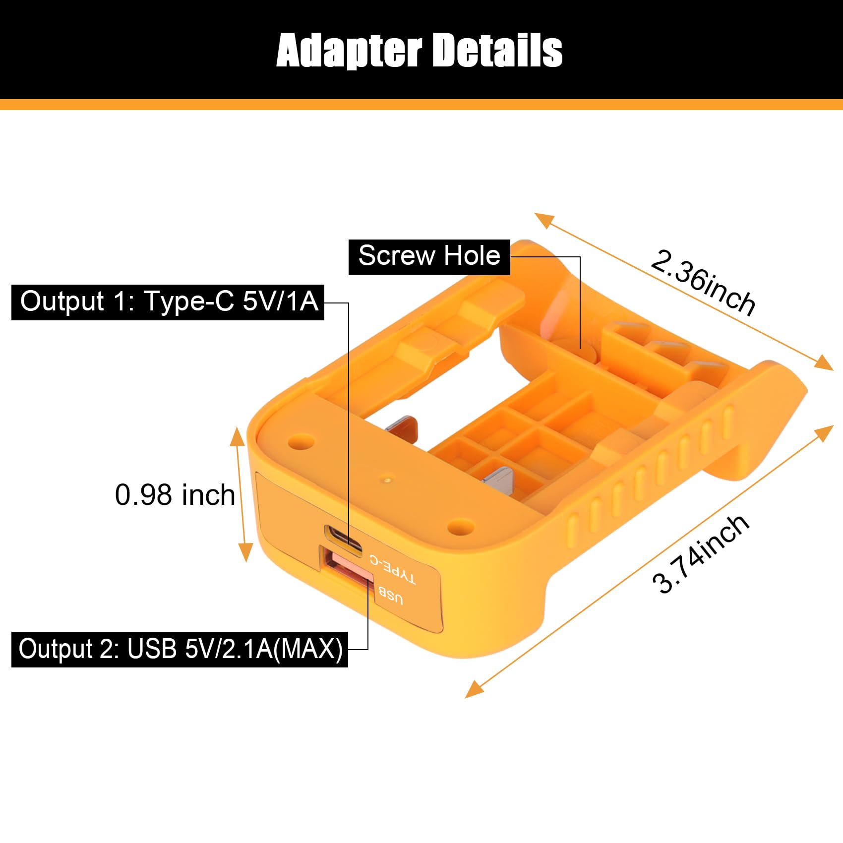 JYJZPB 2 Pack USB Charger Adapter, for De Walt 20V 60V Li-ion Battery USB Holder, with Dual USB Socket Output Charging Port & Type-C Interface Fast Charging (Adapter Only)