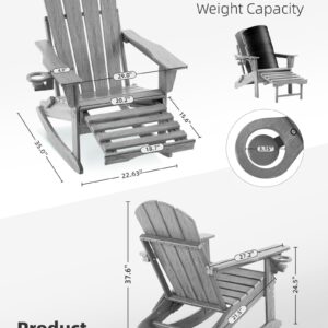 Serique Folding Adirondack Rocking Chair,4-in-1 Multifunctional Patio Chair with Retractable Ottoman, Outdoor Chair Wood Texture, Lawn Chair for Porch, Backyard, Pool(Grey)