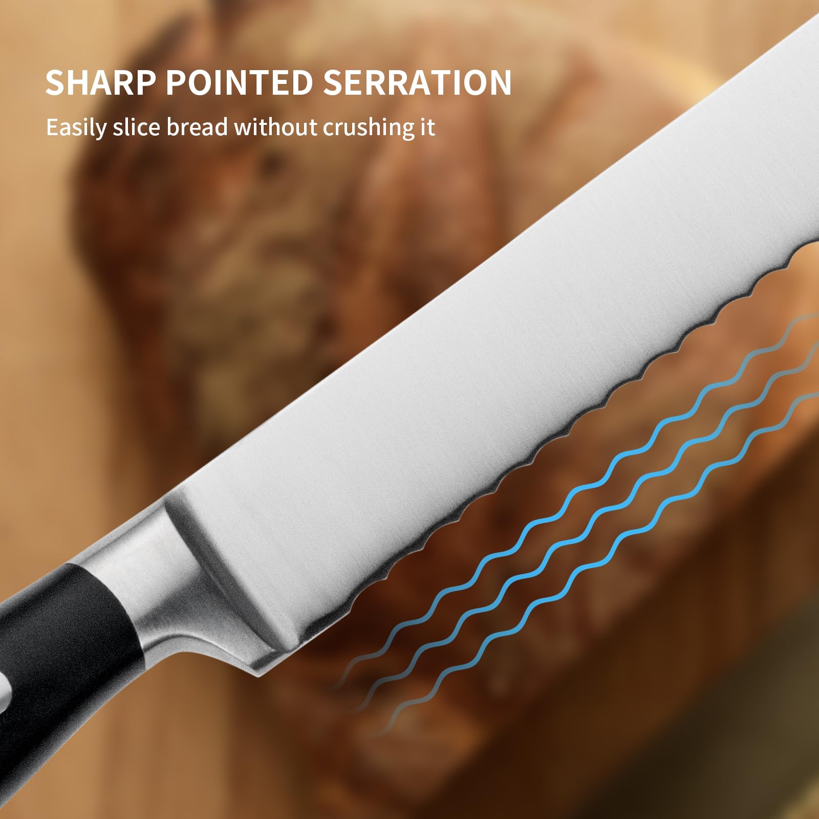 Alata Serrated Bread Knife with Stainless Steel Razor Sharp Wavy Edge Width - Bread Cutter Ideal for Slicing Homemade Bread, Bagels and Cake