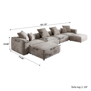 U-Shaped Modular Sectional Couch,181.1" Oversized Luxurious Corduroy Modular Sectional with Chaise Ottomans for Living Room, Wide 6 Seater Sofa Couch, Module's Cover Removable& Washable (Light Brown)