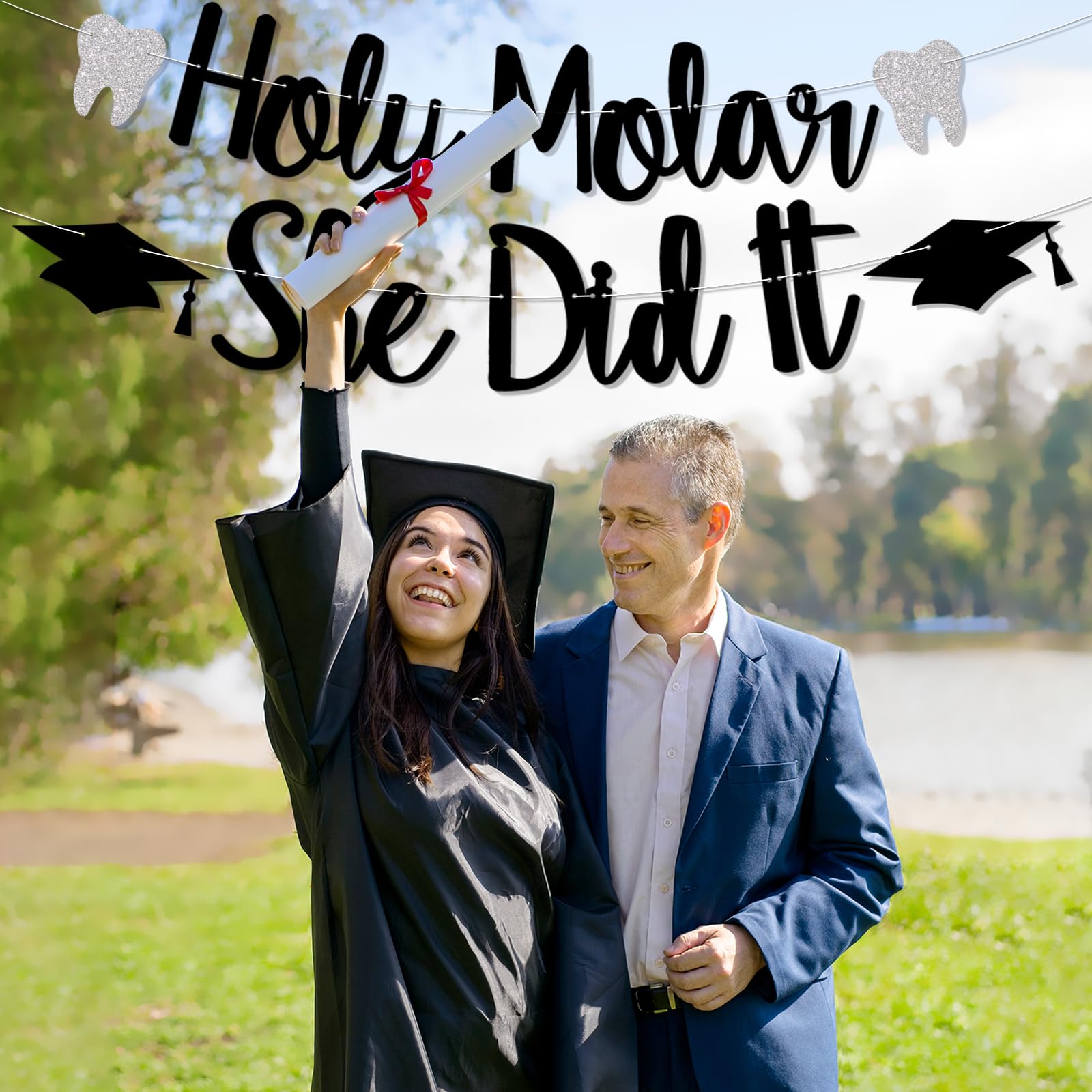 Holy Molar She Did It Banner, Hygienist Grad Decor, Hygiene Queen, Congrats RDH Banner, Dentist Graduation Party Decorations, New Dental Graduation Party Decorations Black Glitter