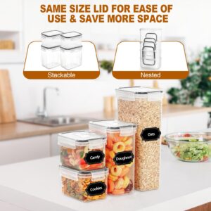 HKJ Chef 24 PCS Airtight Food Storage Containers with Lids, Plastic Kitchen and Pantry Organization Storage Containers for Flour, Sugar, Cereal and Dry Food Storage, BPA Free, 40 Labels & Marker