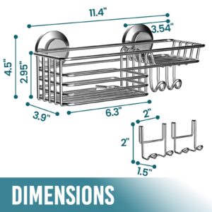 TAILI Shower Caddy Suction Cup with Hooks & Soap holder, Heavy Duty Bathroom Shower Organizer, No Drilling Shower Shelves for Inside Shower, Metal Silver Shower Holder Organizer