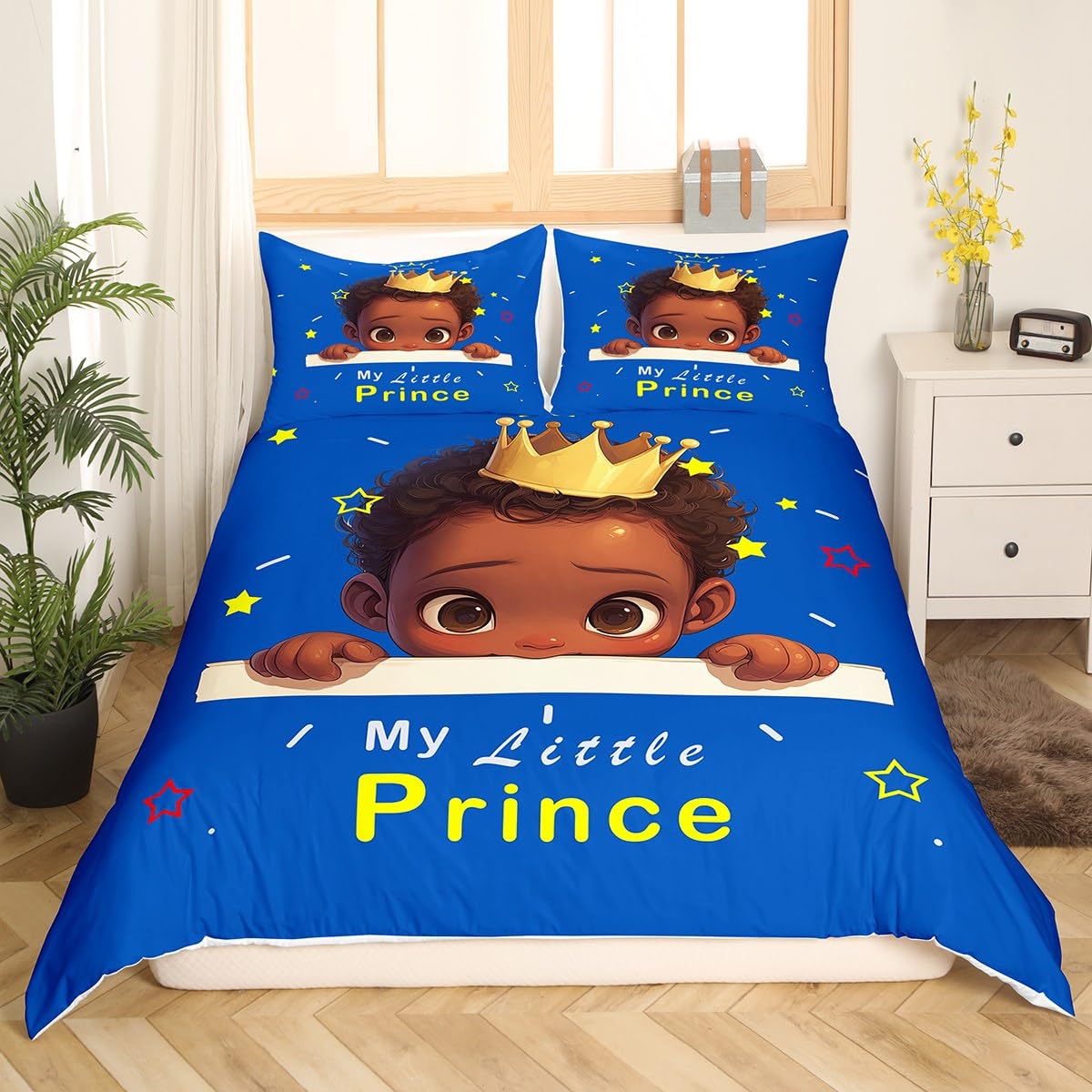 American Black Boy Twin Duvet Cover Black Boy Magical Bedding Set,African American Boy Comforter Cover for Toddler Easter Gifts for Kids Cute Afro Melanin Prince Quilt Cover with 1 Pillowcase