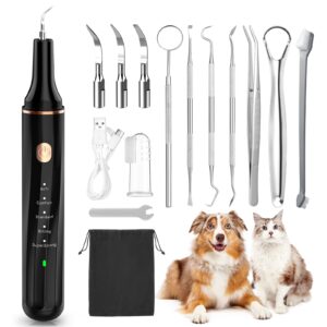 petbank dog teeth cleaning kit 12-in-1, pet ultrasonic canine plaque remover for teeth with led light, 5 cleaning mode, usb charge dog toothbrush tool with dental tools scaler scraper