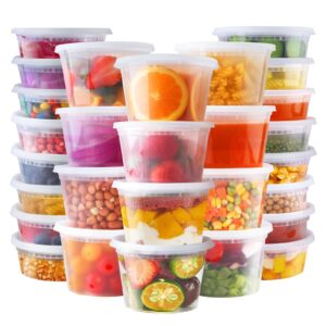 ezalia deli containers with lids 50 sets - pint plastic soup containers 16oz 8oz clear food storage containers with lids leakproof, reusable take out for restaurant, microwave/freezer/dishwasher safe