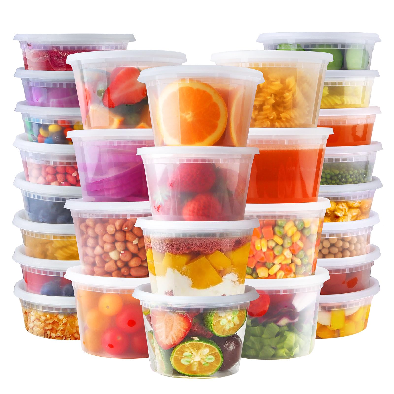 Ezalia Deli Containers with Lids 50 Sets - Pint Plastic Soup Containers 16oz 8oz Clear Food Storage Containers with Lids Leakproof, Reusable Take Out for Restaurant, Microwave/Freezer/Dishwasher Safe