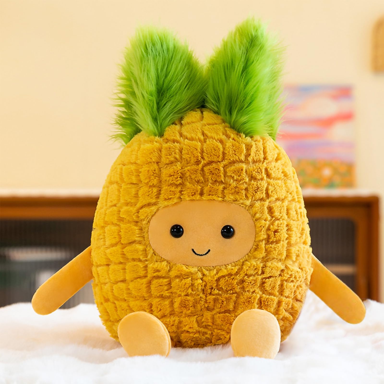 Fruit Pineapple Stuffed Animals Plush Toys - Super Soft & Washable, Adorable Kids Character Animal Pillows, Perfect for Room Decor, Gifts for Ages 3+, Showcase Your Mood (Yellow-Pineapple,9 inch)