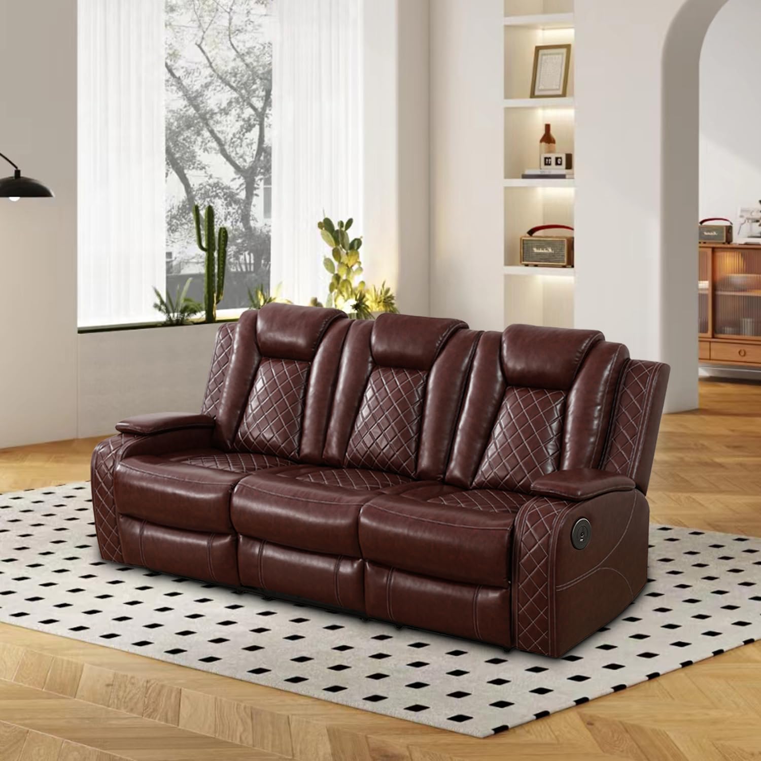 GEBADOL Power Reclining Sofa Set, Living Room Furniture Set with USB Ports, Leather Recliner Couches Set for Living Room/Apartment/Office/Home Theather (Burgundy, Sofa)